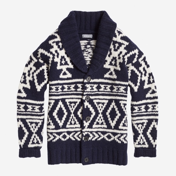 BONOBOS Men's Hand-Knit Cardigan in Navy/White - Picture 2 of 8